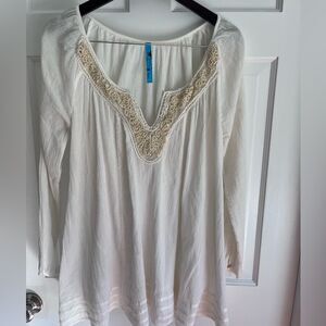 Free People Cream Tunic Lace Sequin Detail SZ Small Coastal Cowgirl NWOT Spring